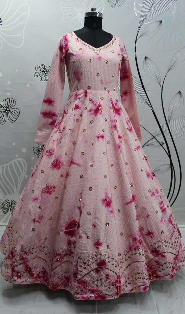 Rose Pink Embroidered Cotton Gown